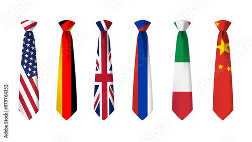 flag tie set isolated on white background