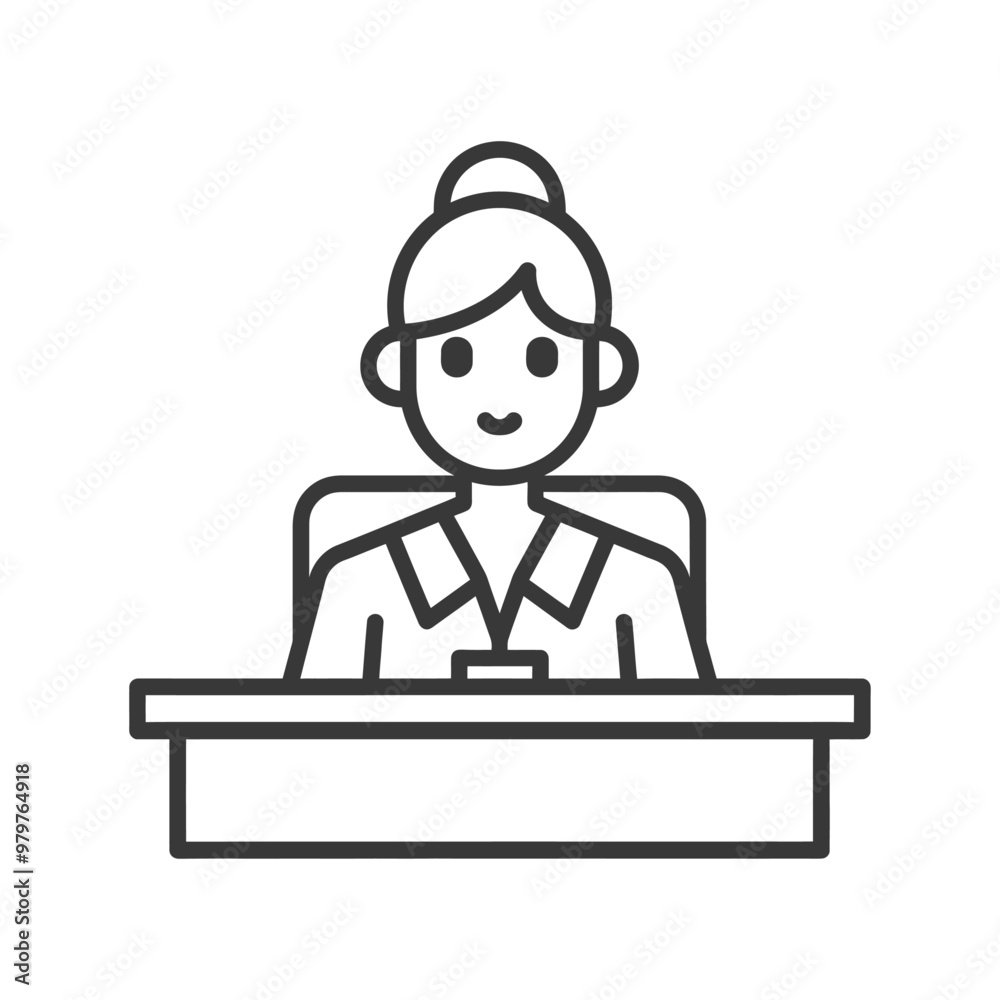 Line art illustration of a woman sitting at a desk Line art illustration of a woman sitting at a desk