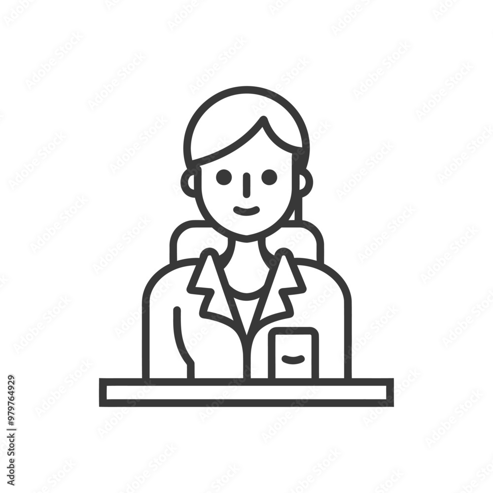 Line art illustration of a woman sitting at a desk Line art illustration of a woman sitting at a desk