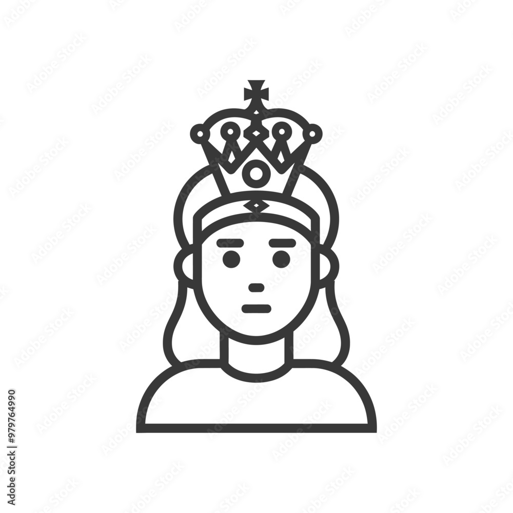 Fototapeta premium Line Art Illustration of a Woman Wearing a Crown