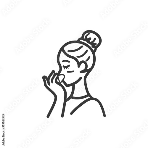 Line art illustration of a woman smelling a flower
