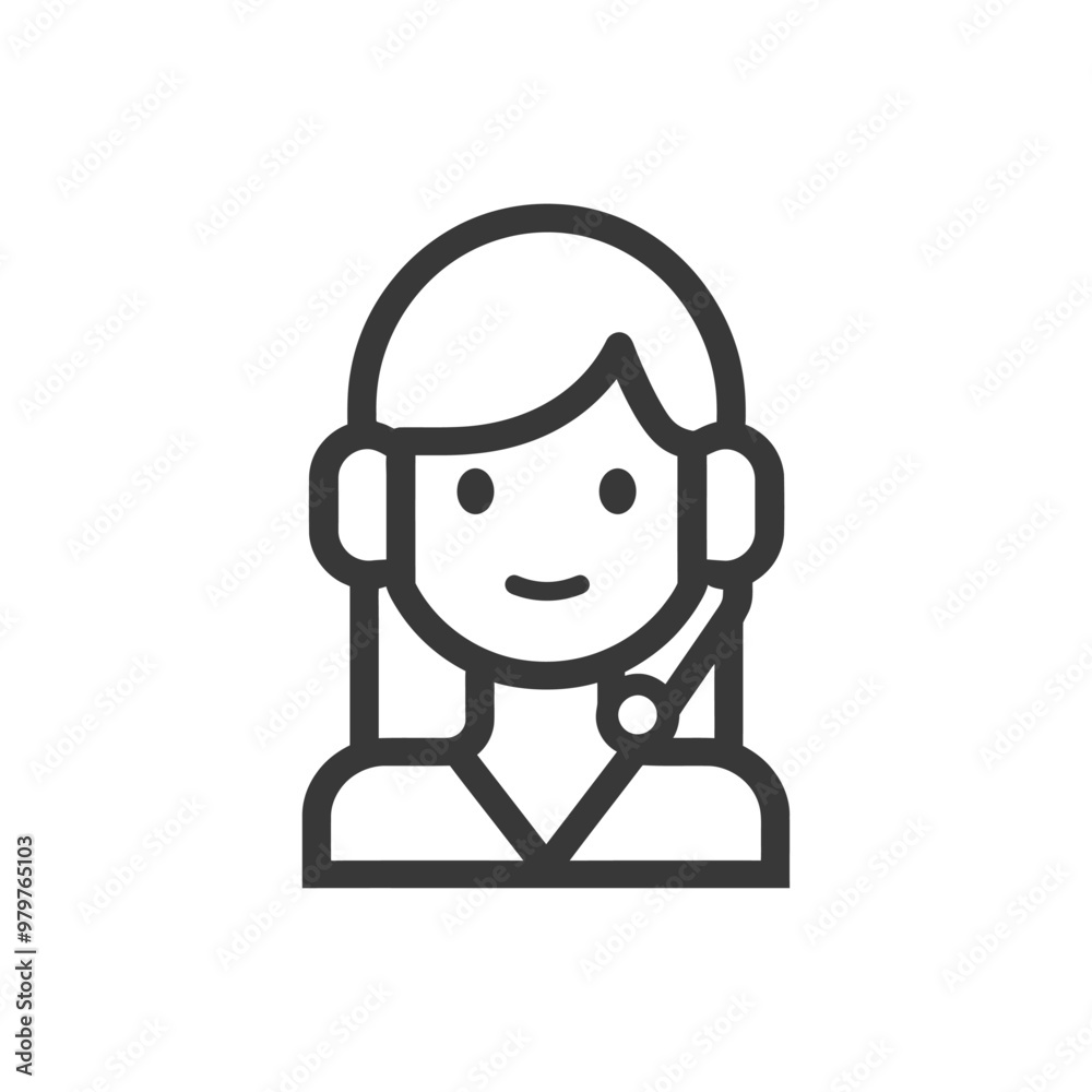 Line Art Illustration of a Woman Wearing a Headset Line Art Illustration of a Woman Wearing a Headset