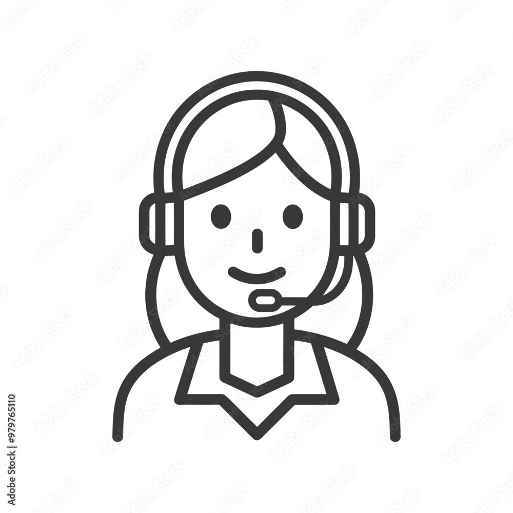 Line art illustration of a woman wearing a headset Line art illustration of a woman wearing a headset