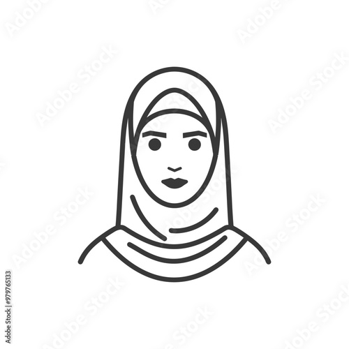 Line art illustration of a woman wearing a hijab