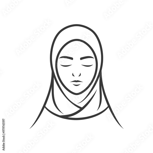 Line art illustration of a woman wearing a hijab