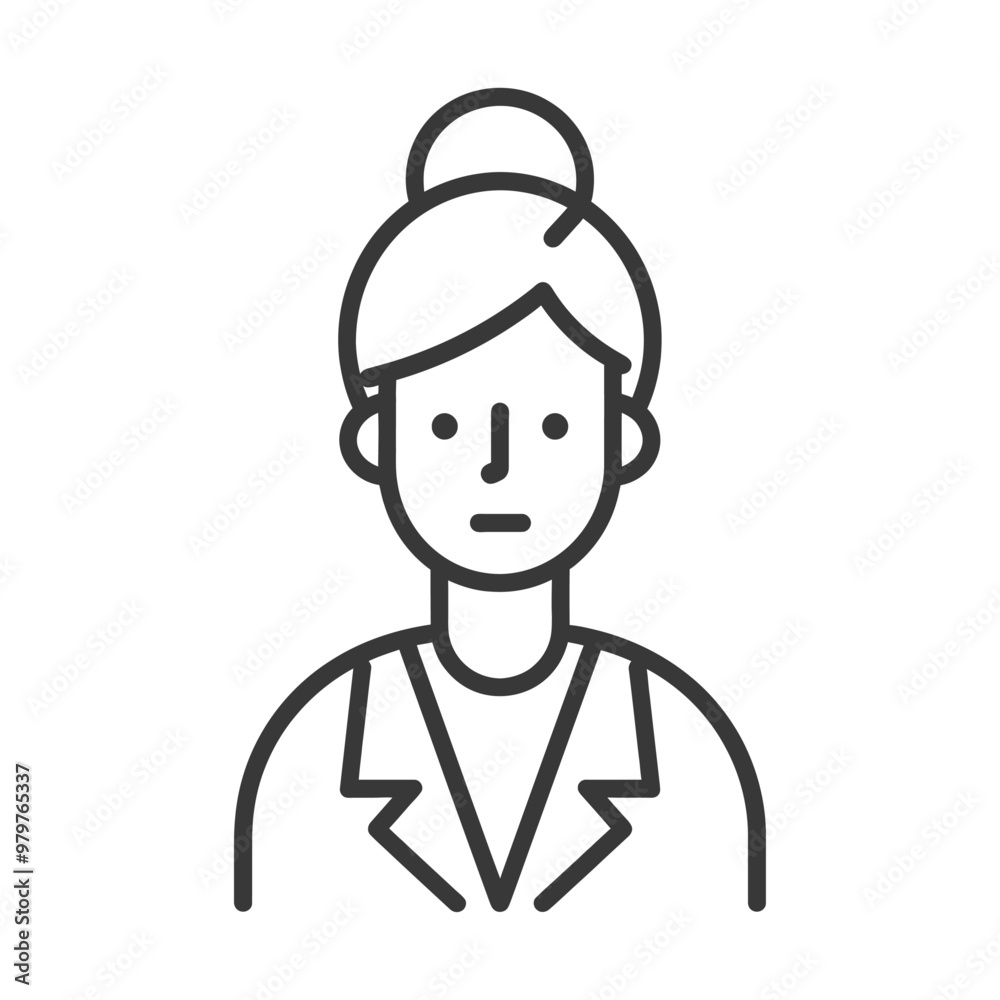 Line art illustration of a woman with a bun in her hair wearing a blazer Line art illustration of a woman with a bun in her hair wearing a blazer