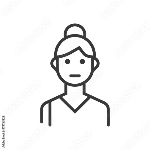 Line art illustration of a woman with a bun hairstyle