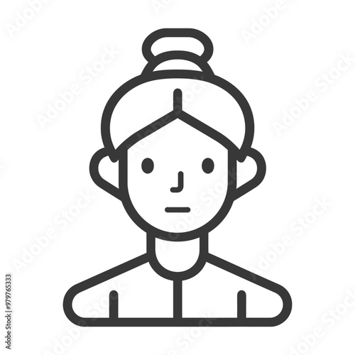 Line art illustration of a woman with a bun hairstyle