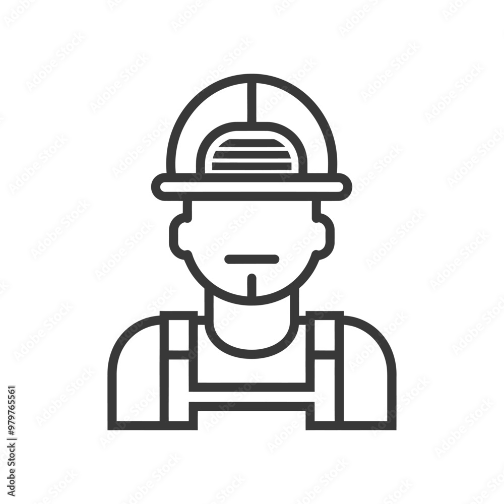 Line art illustration of a worker wearing a cap and overalls Line art illustration of a worker wearing a cap and overalls