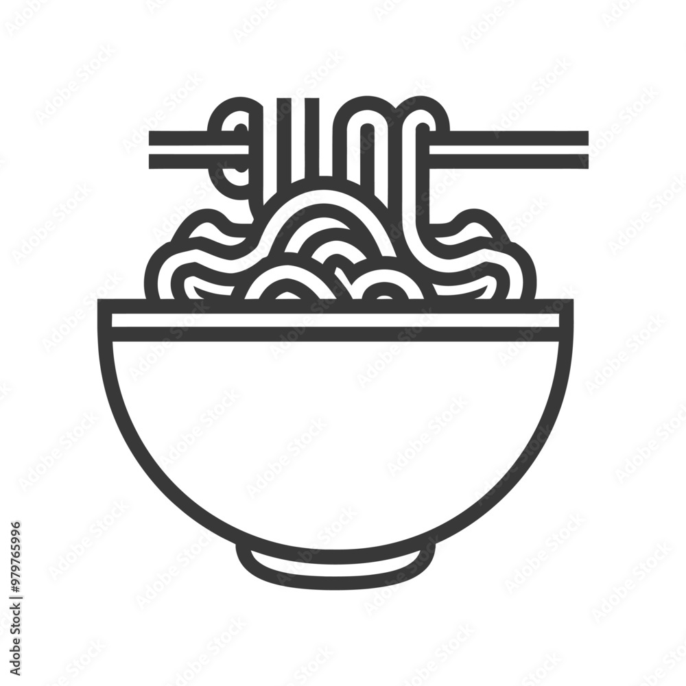 Line Art Illustration of Noodles in a Bowl with Chopsticks Line Art Illustration of Noodles in a Bowl with Chopsticks