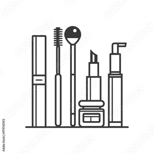 Line art illustration of makeup products