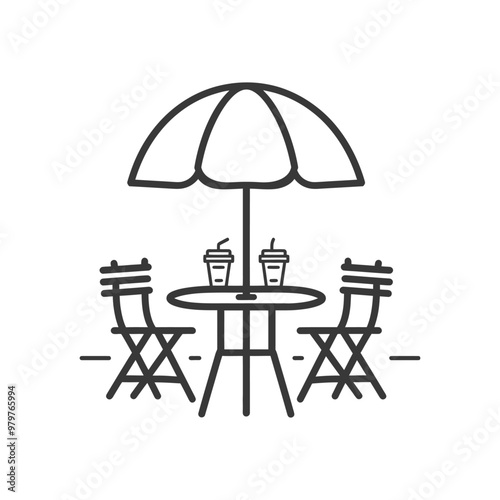 Line Art Illustration of Outdoor Seating with Umbrella
