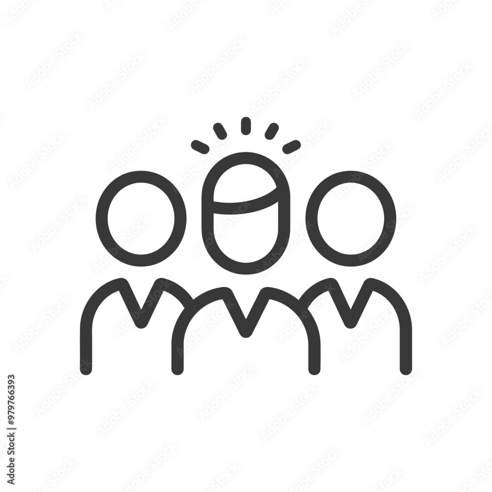 Line Art Illustration of Three People with One Person Having a Lightbulb Above their Head Line Art Illustration of Three People with One Person Having a Lightbulb Above their Head