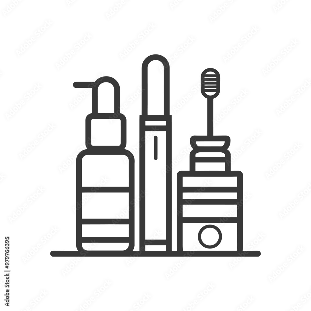 Line art illustration of three toiletries Line art illustration of three toiletries