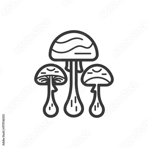 Line art illustration of three mushrooms