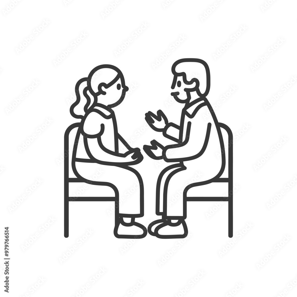 Line Art Illustration of Two People Sitting and Talking Line Art Illustration of Two People Sitting and Talking