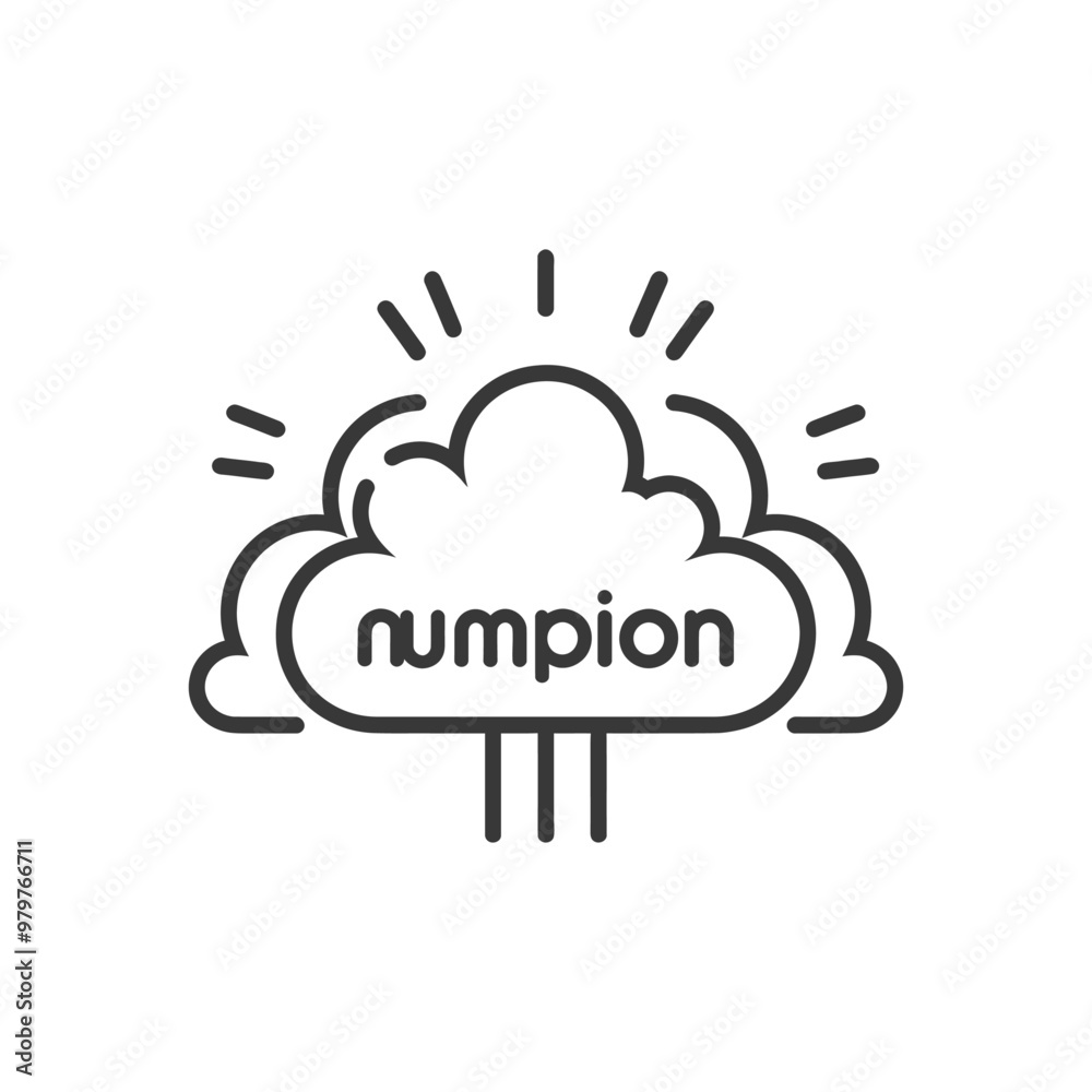 Line art logo with a cloud and sunrays and the word numpion Line art logo with a cloud and sunrays and the word numpion