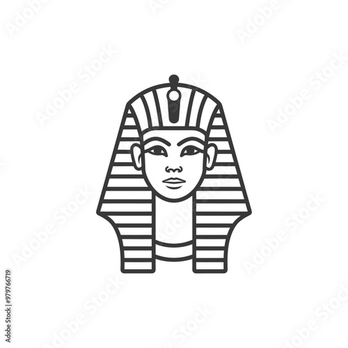 Line Art Portrait of an Egyptian Pharaoh Wearing a Striped Headdress