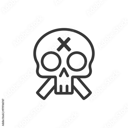 Line Art Skull with Crossed Bones and X Mark on Forehead