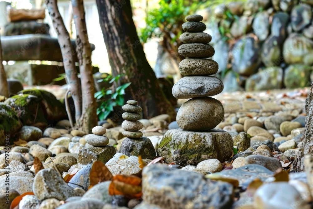 Serene Zen Garden with Raked Sand and Tranquil Stones for Meditation. Serene Zen Garden with Raked Sand and Tranquil Stones for Meditation.