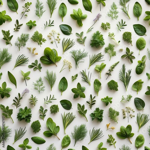 various herbs wallpaper pattern, seamless, repeatable pattern, fun, whimsical photo