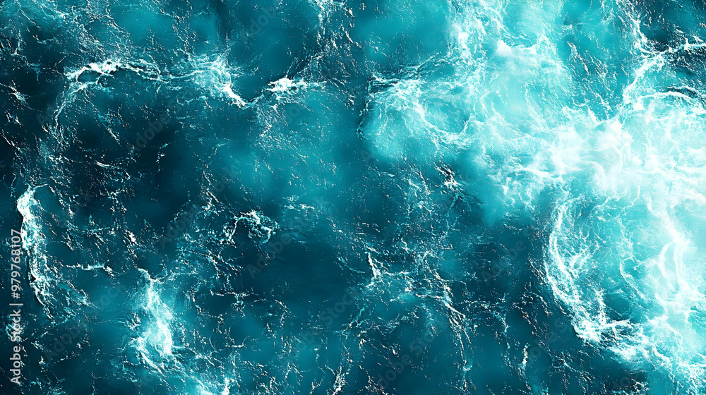 Fototapeta premium Abstract Ocean Water Background with White Foam and Turquoise Color, Beautiful Abstract Design for Desktop Background or Phone Wallpaper, Stunning Natural Texture and Seamless Pattern