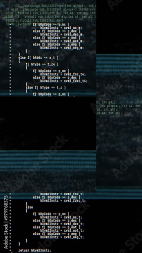 Abstract digital glitch effect with noise looped background for hacked mobile phone screen. Error signal loop. Virus code and software hack concept. Cyber security. Vertical video footage