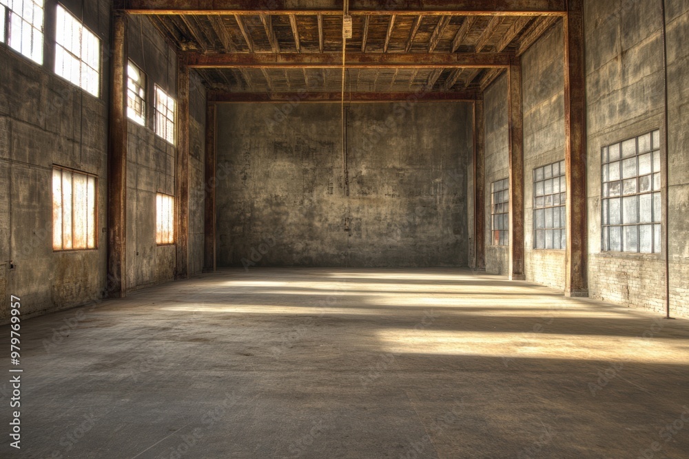 Malting: Abandoned Building Interior with Concrete Walls in a Factory Setting Malting: Abandoned Building Interior with Concrete Walls in a Factory Setting
