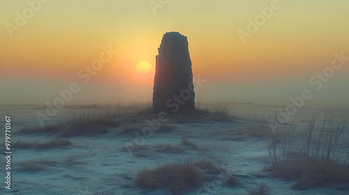 Remains of Ancient megalithic complex  at sunset 