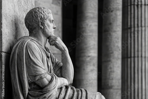 Man Statue. The Thinker: Ancient Roman Julian the Jurist Statue in Black and White