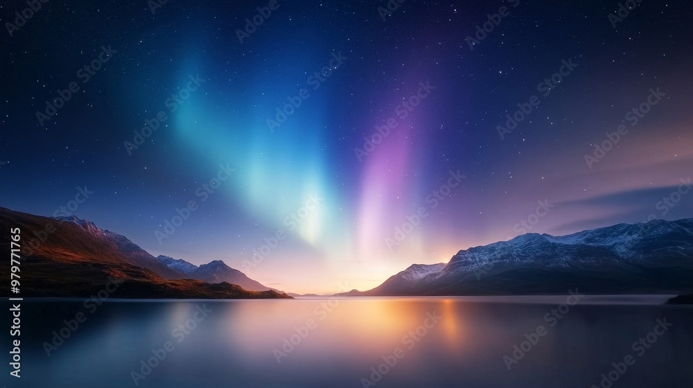 Aurora Australis, night sky over rugged coastline, isolated serenity. Aurora Australis, night sky over rugged coastline, isolated serenity.