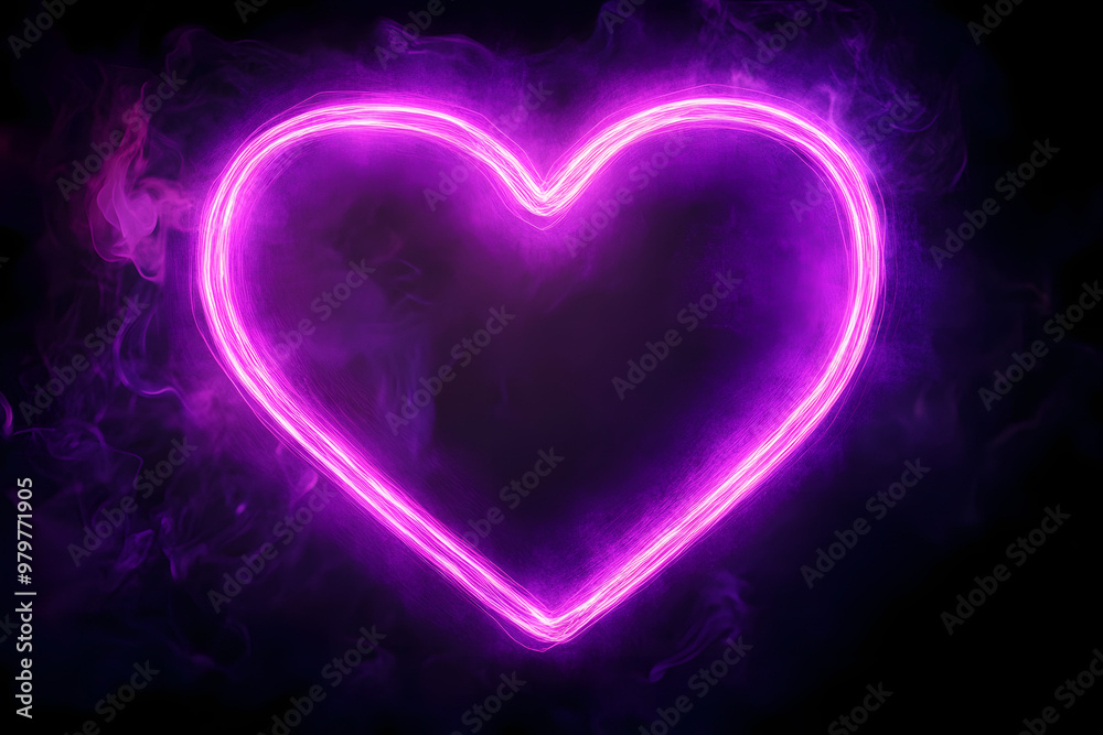 Purple neon wireframe heart shape isotated on black background.