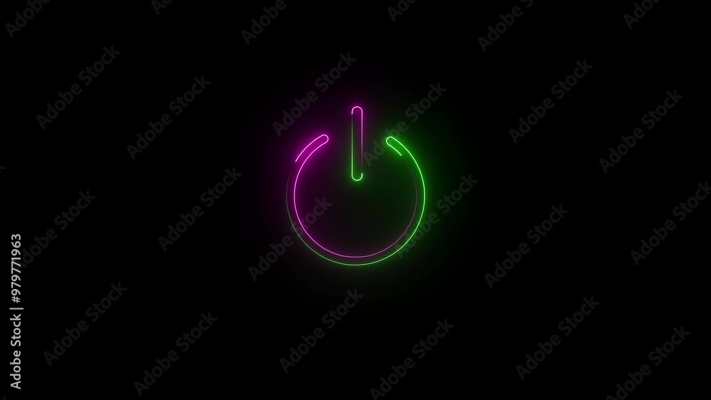 Green and pink power button icon animation on a black background. Off, On icon. Used to switch on and off. Animation 4k video.