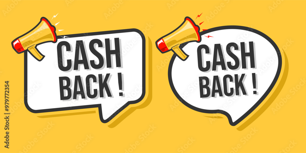 Cash back symbol with megaphone banner. Loudspeaker with speech bubble. Marketing and advertising tag Vector Cash back symbol with megaphone banner. Loudspeaker with speech bubble. Marketing and advertising tag Vector