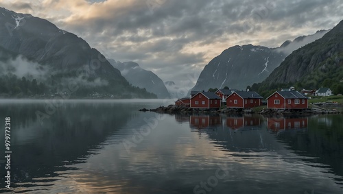 Misty morning at Boknafjord, Norway photo