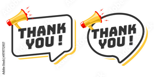 Thank you symbol with megaphone banner. Loudspeaker with speech bubble. Marketing and advertising tag Vector