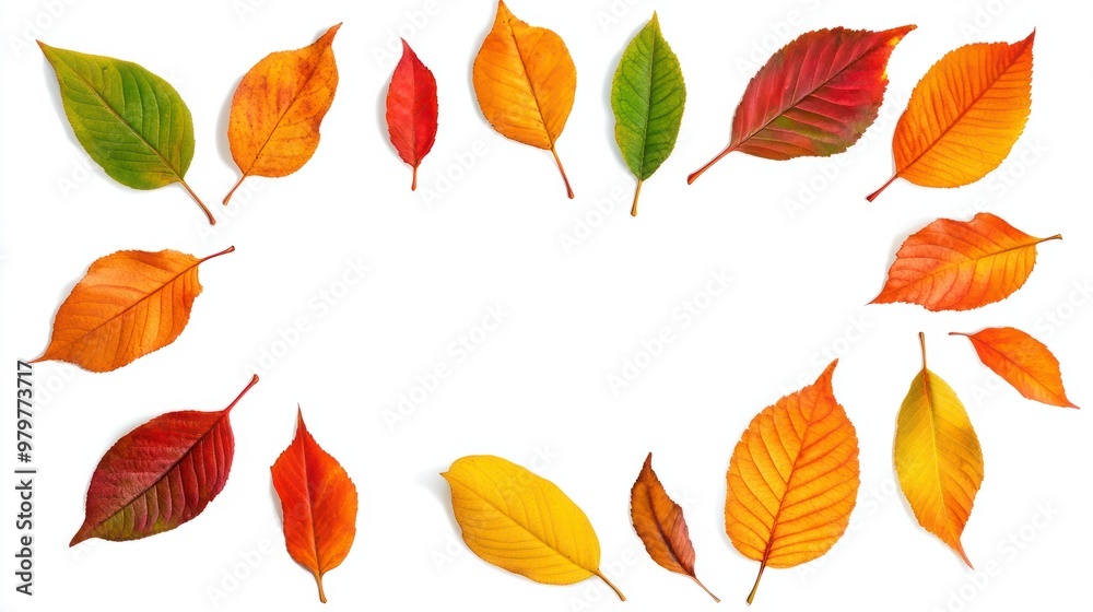 Obraz premium frame of colorful autumn leaves isolated on white background transparent background