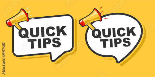Quick tips symbol with megaphone banner. Loudspeaker with speech bubble. Marketing and advertising tag Vector