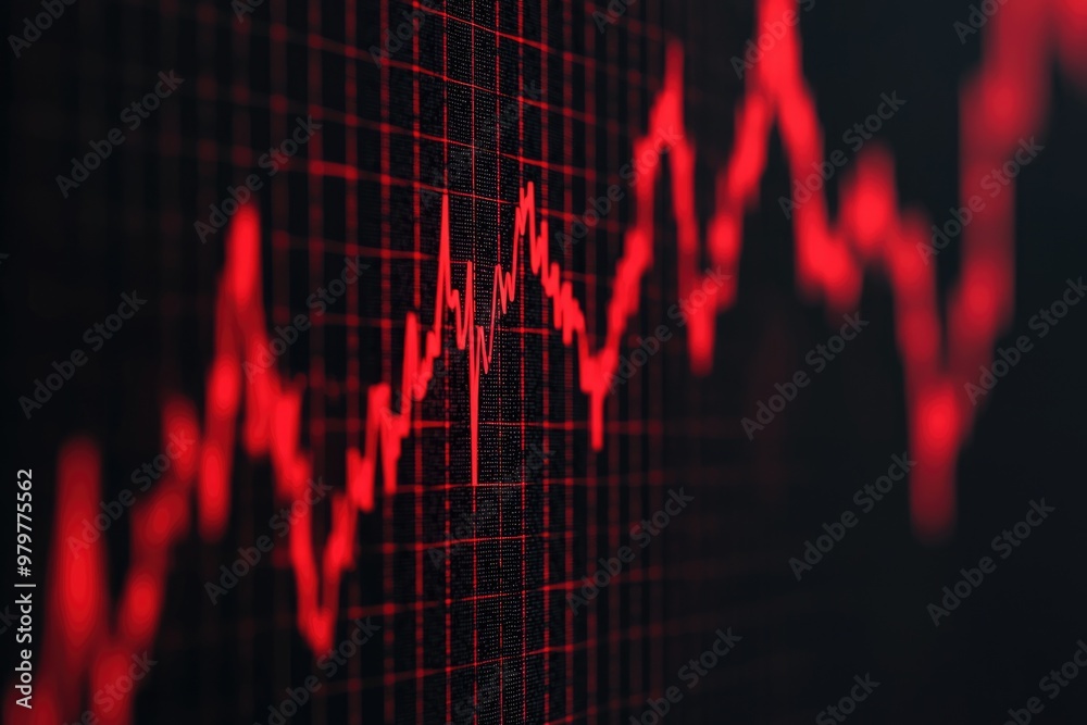 Abstract graph in red, representing global recession caused by falling rates Abstract graph in red, representing global recession caused by falling rates