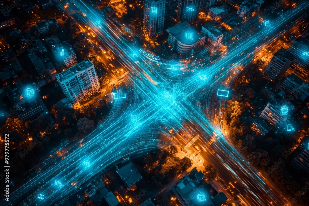 Fototapeta premium City of Digital Streams, Smart Cities and IoT Integration