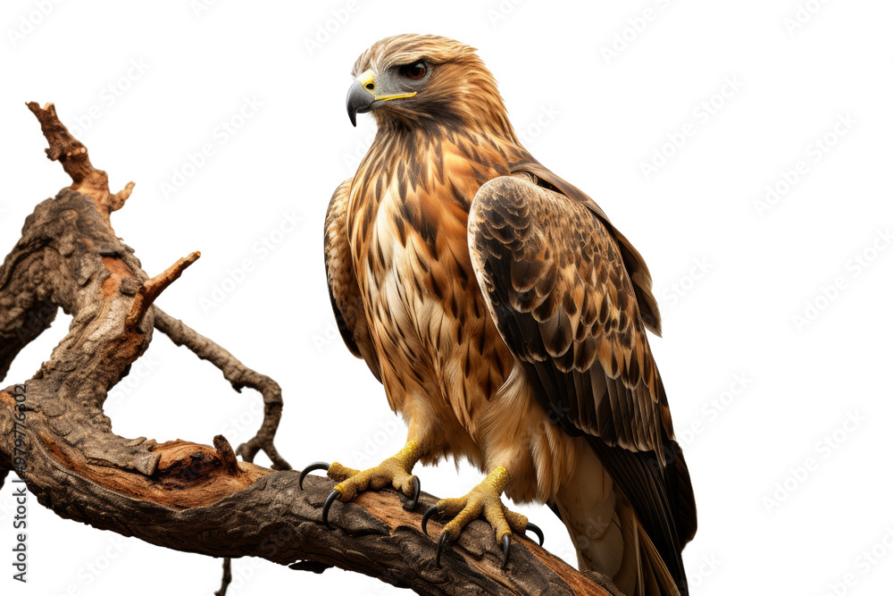 Red-tailed hawk perched on a high tree branch, scanning the ground for movement below with sharp, piercing eyes ,Isolated on transparent background.,Isolated on transparent background Red-tailed hawk perched on a high tree branch, scanning the ground for movement below with sharp, piercing eyes ,Isolated on transparent background.,Isolated on transparent background