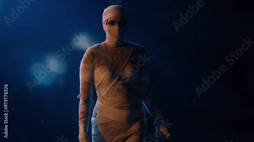 Creepy Mummy dancing under strobo lights photo