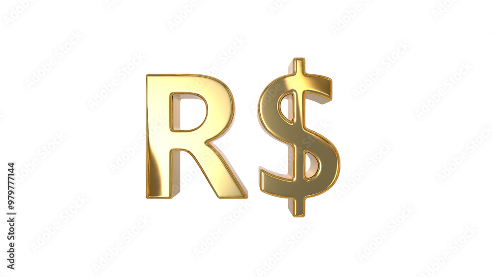 Fototapeta premium Brazilian real (BRL) is the official currency of Brazil made of shiny gold material - 3d rendering, 3d Illustration