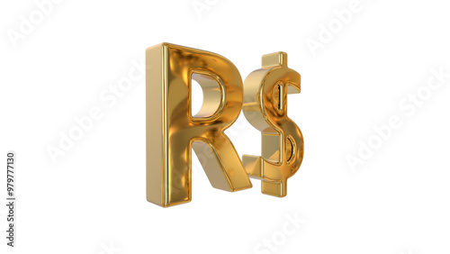 Brazilian real (BRL) is the official currency of Brazil made of shiny gold material - 3d rendering, 3d Illustration 
