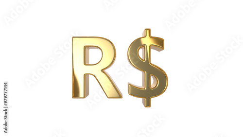 Brazilian real (BRL) is the official currency of Brazil made of shiny gold material - 3d rendering, 3d Illustration 
