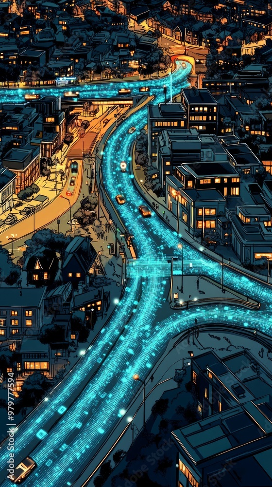 Obraz premium City of Digital Streams, Smart Cities and IoT Integration