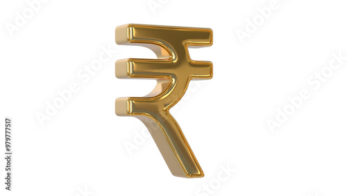 Indian Currency Rupee symbol made of shiny gold material - 3d rendering, 3d Illustration 