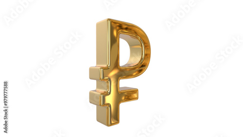 Russian Ruble currency symbol made of shiny gold material - 3d rendering, 3d Illustration 
