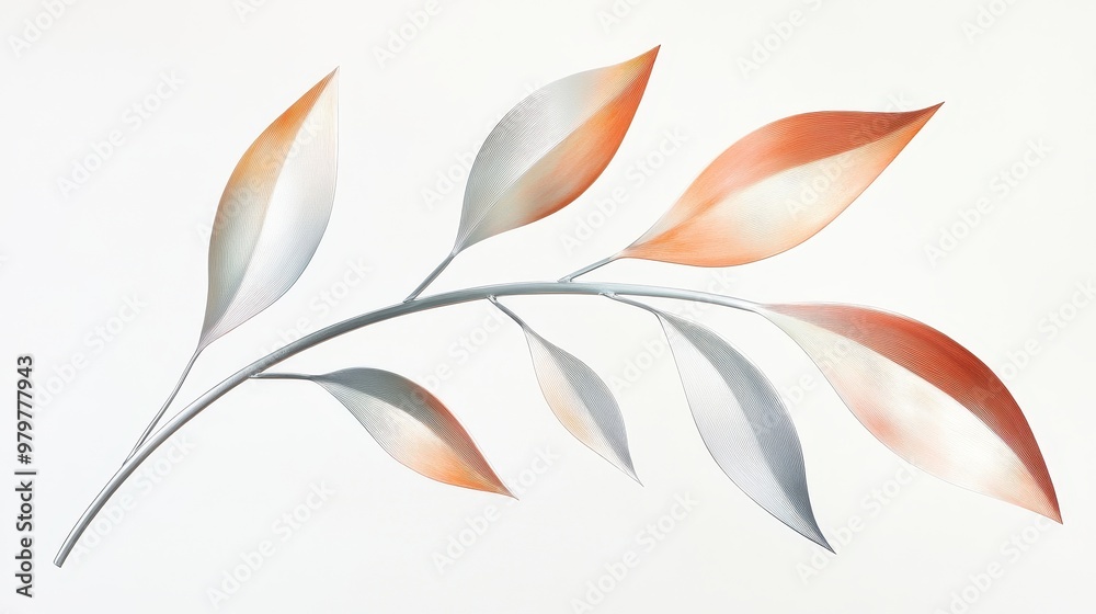 A leafy branch with a silver and gold color A leafy branch with a silver and gold color