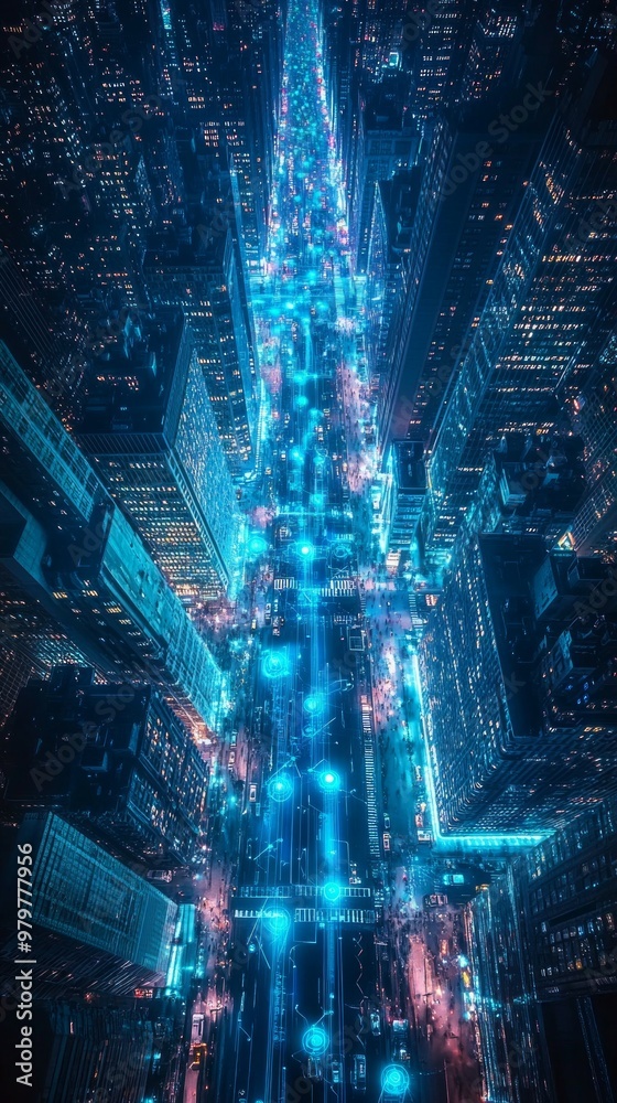 Obraz premium City of Digital Streams, Smart Cities and IoT Integration